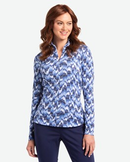 EPNY Long Sleeve Layered Bargello Print Zip Mock Polo 